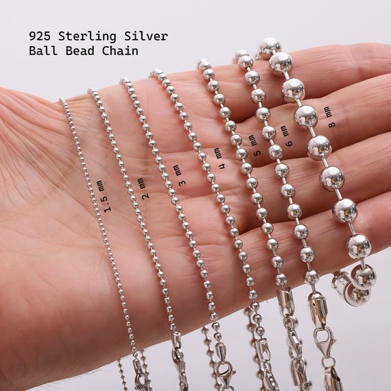925 Sterling Silver Ball Chain Necklace Men, Bead Charm Choker Long Thick Pendant Chain Women, Birthday Gifts Jewelry Her Him Wife Mum Dad