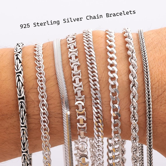 OVY Silver 925Anchor Chain BraceletMサイズ 925 Sterling Silver Chain Bracelet Men, Rope, Double Cuban Curb