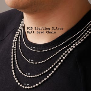 925 Sterling Silver Ball Chain Necklace Men, Bead Charm Choker Long Thick Pendant Chain Women, Birthday Gifts Jewelry Her Him Wife Mum Dad