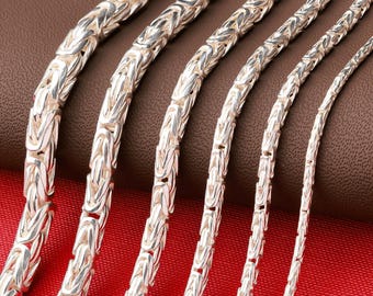 925 Sterling Silver Byzantine Chain Necklace Women, Viking Round Charm Choker Long Thick Pendant Chain Men, Birthday Gifts Jewelry Her Him