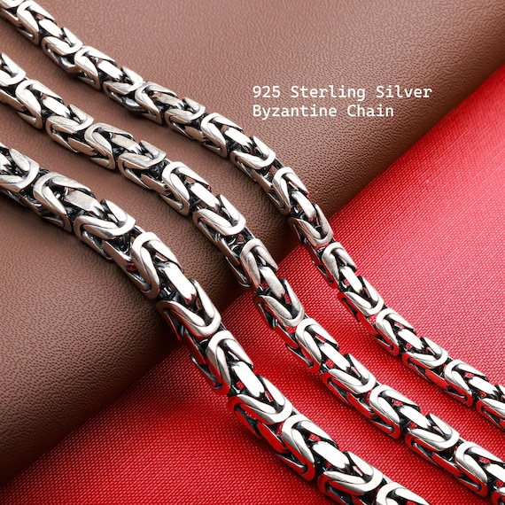 925 Sterling Silver Viking Oxidized Chain Necklace Men, Byzantine