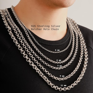 925 Sterling Silver Belcher Chain Necklace Women, Rolo Charm Choker Long Thick Pendant Chain Men, Birthday Gift Jewelry Her Wife Mum Girls