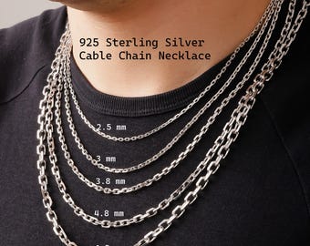 925スターリングシルバーケーブルチェーンネックレスメンズ、アンカー