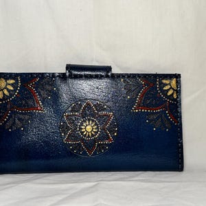 Hand-Painted Red or Blue Leather Wallet – Mandala Floral Design – Artisan Wallet – Handmade in Egypt