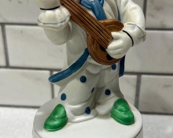 Musical Banjo-Playing Circus Clown Figurine Taiwan 7"