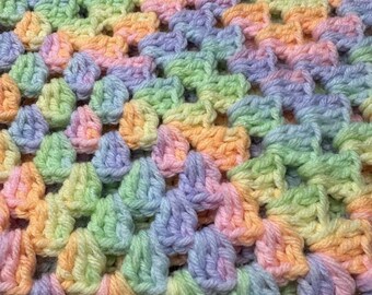 Throw Baby Blanket Pastel Yellow Pink Green Orange Cozy 40X38-Crochet Handmade