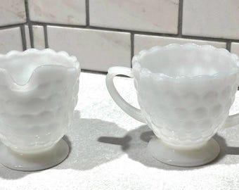 Vintage Mid Century Bubble MilkGlass Sugar and Cream Set-Anchor Hocking - 6oz