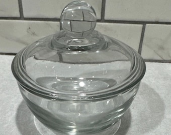 Anchor 4", 8 oz. Clear Glass Apothecary Trinket Dish Sugar Bowl w. Domed Lid