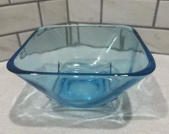 Hazel Atlas Moroccan Square Capri Colonial Turquoise Blue Glass Bowl