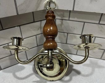 Vintageq Double Arm Sconce Wood & Metal Gold Adjustable Candle Holder Wall Hanger