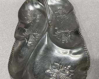 Vintage Hammered Aluminum Candy Snack Tray Divided With Handle Flower Pattern