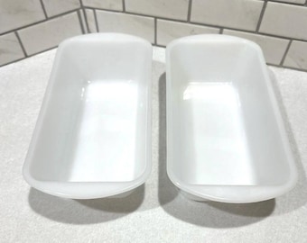 Glasbake J522 10” Loaf Pan 1.5 Qt White Milk Glass 2 Pcs Set  / Vintage