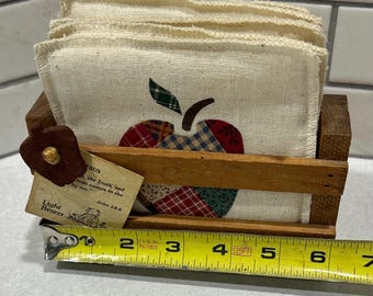 Posavasos estilo campestre, 6 unidades, diseño de manzana otoñal, estilo casa de campo, con caja de madera.