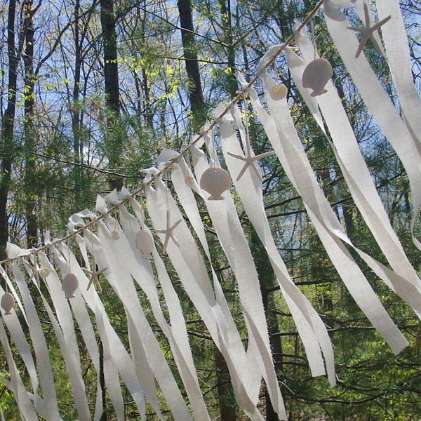 WEDDING GARLAND, Beach Wedding Garland, 7 feet Sand color Fabric with Starfish and Sea Shell accents, Beach Wedding Decor, Bridal Shower