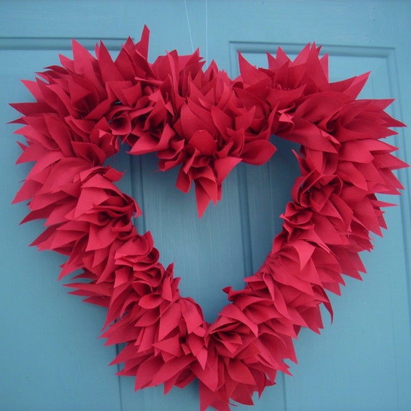 VALENTINE WREATH, Fabric Heart Wreath, Red Wreath, 17" Red Heart Wreath, Red Wreath, Ready to Ship