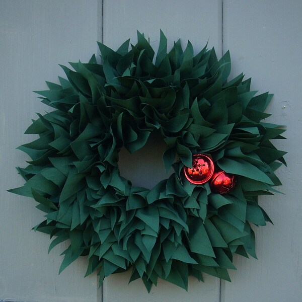 CHRISTMAS WREATH, Fabric Wreath, Rag Wreath, Beautiful 13" Evergreen color Fabric Wreath, Ready to Ship