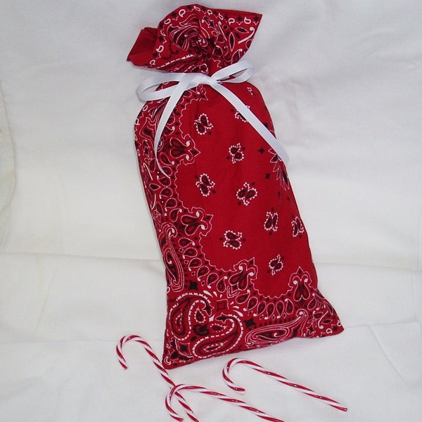 FABRIC GIFT BAGS, Red Gift Bags, Two Reusable Fabric Bags, Red Bandana Fabric, Country Western Gift Wrap,  Large Gift Bags