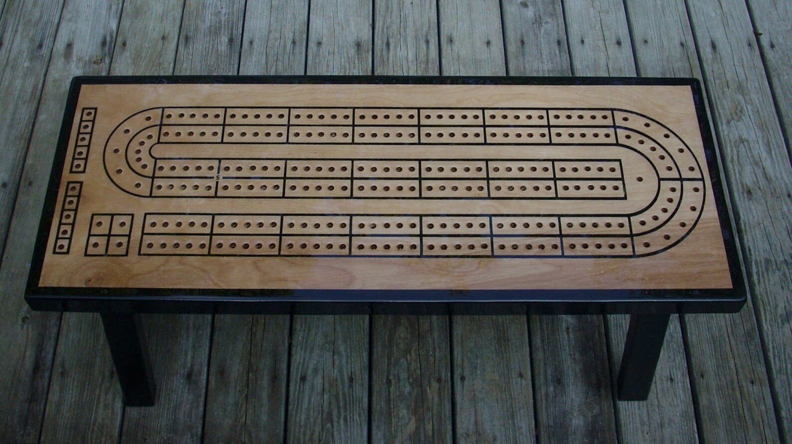 Cribbage Board Coffee Table in Natural Wood With Black Accent Etsy