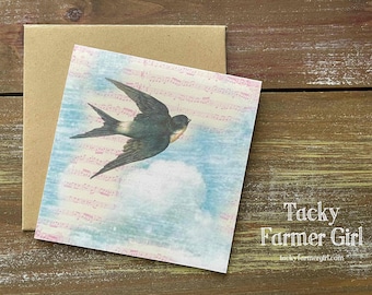 Songbird Valentine's Note Card -- Handmade Card - 4"x4" Blank Notecard with Kraft Envelope