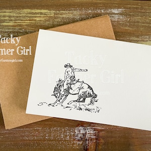 Note Card -- Jimmy Takes A Wild Ride -- Bronco Rodeo Horse 4&quot;x6&quot; Blank Notecards Set of 6 -- Handmade Cards