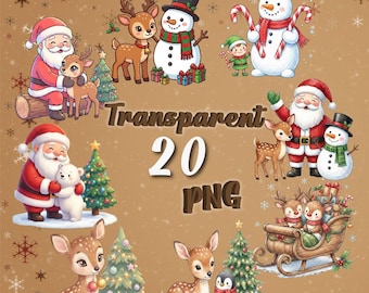 Clipart natalizie di Babbo Natale e renne: grafica festiva per le vacanze (download digitale - 20 PNG)