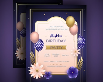 Birthday Card Invitation – Printable Digital Download – Editable Birthday Party Invite – Instant Download for Kids & Adults