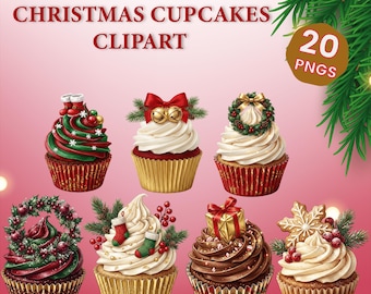 Christmas Cupcake PNG Bundle | 20 Festive Dessert Clipart | Holiday Baking Graphics | Digital Download