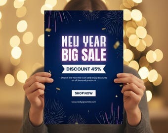 New Year Sale Poster | Editable Canva Template | Digital Marketing, Social Media, Printable