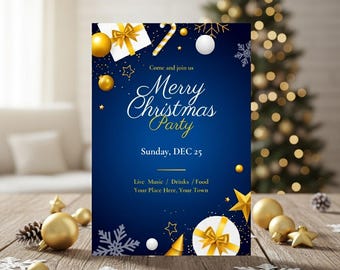 Christmas Party Invitation Card | Editable Canva Template | Printable Holiday Invite | Red & Gold Festive Card | Digital Download