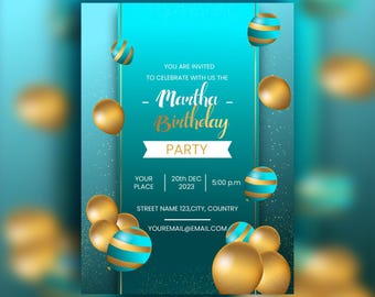 Birthday Card Invitation – Printable Digital File – Editable Birthday Invite – Instant Download for Kids, Teens & Adults