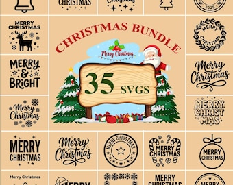 Merry Christmas SVG Bundle | 35 Christmas SVG Designs | Xmas Quotes & Icons SVG | Holiday Cut Files for Cricut Silhouette | Christmas Typography