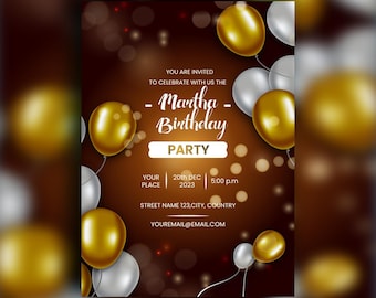 Martha Birthday Party Invitation Card – Printable Digital Download – Editable Birthday Invite – Instant Download for Kids & Adults