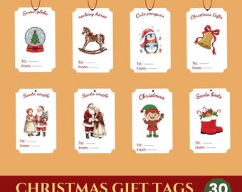 Christmas Gift Tags Printable Bundle | Cute Holiday Tags PNG | Santa, Reindeer & Gingerbread Gift Labels | Instant Download