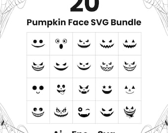 20 Halloween Pumpkin Face SVG Bundle | Digital Download Files