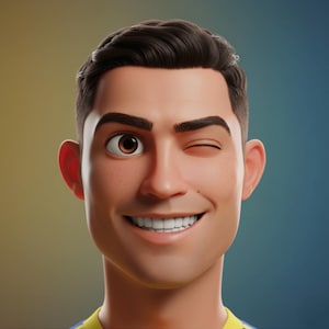 May include: A digital illustration of a smiling person winking. The person has brown hair, a fair complexion, and a yellow and blue shirt. The background transitions from blue to yellow.