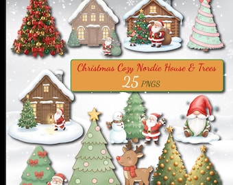 Clipart navideño de Papá Noel y renos: Gráficos festivos (Descarga digital - 25 PNG)