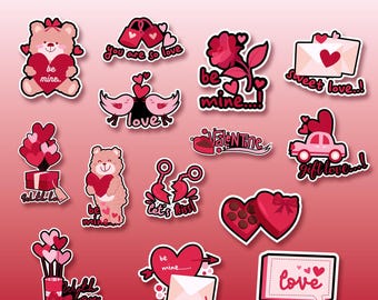 14 Love Aesthetic Printable Stickers | Romantic Valentine's Day Stickers | Cute Red Heart Stickers for Laptop, Scrapbook & Gifts