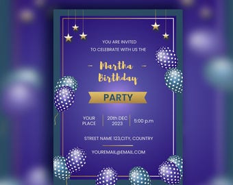 Martha Birthday Party Invitation Card – Printable Digital Download – Editable Birthday Invite – Instant Download for Kids & Adults