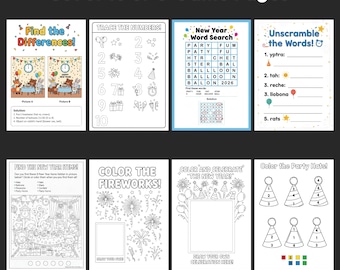 New Year Activity Pages for Kids | Set of 10 Printable JPG Games | New Year Worksheets, Coloring & Puzzles | Instant Download