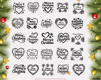 クリスマス スノーフレーク ハート SVG | 30 種類のメリークリスマスデザイン | ホリデーカットファイル | すぐにダウンロード