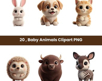 20+ Watercolor Baby Animals bundle, Cute Animal Clipart, Watercolor Cute Animal PNGs, Nursery Print, Digital Download