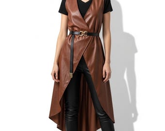 Womens Brown Genuine Leather Corset Vest |  Fantasy LARP Steampunk Waistcoat Top - Gift forHer