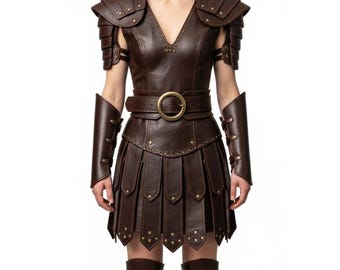 Mythical Shieldmaiden Leather Battle Dress - Handmade Roman Warrior Outfit - Fantasy LARP Armor - Medieval Cosplay Costume - Gift for Her