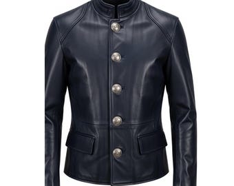 Handmade Black Sheepskin Leather Jacket Men - Real Genuine Leather Outerwear - Classic Personalized Leather Jacket - Gift for Him