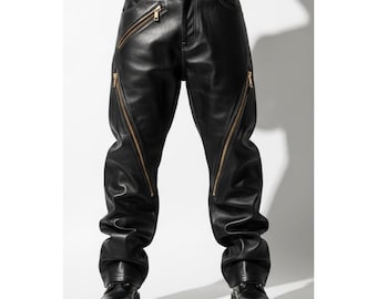 Handmade Black Lambskin Leather Pants for Men - Custom Real Leather Trousers - LGBTQ Fashion Pant - Gift for Him or Her