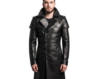Handmade Mens Genuine Leather Coat  - Custom Steampunk Long Jacket - Vintage Gothic Renaissance Outerwear - Gift for Him