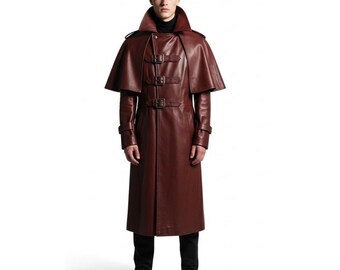 Dark Brown Leather Vampire Cloak - Gothic Buckled Cape - Handmade Cosplay Gothic Outerwear - Gift for Him