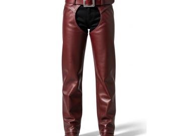 Genuine Brown Leather Chaps Men - Real Biker Leather Chaps - Custom Fit Leather Gear - Stylish Durable Riding Fashion - Gift for Him
