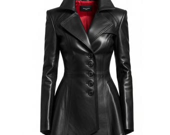 Gothic Vampire Leather Trench Coat - Handmade Witch Costume - Dark Fantasy Halloween Cosplay Outfit - Gift for Him