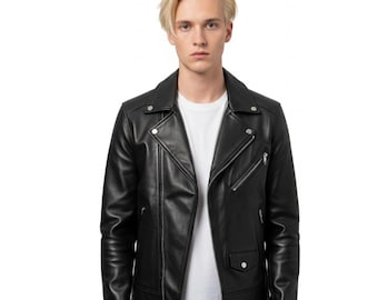 Handmade Studded Black Leather Jacket: Custom Fit Biker Outerwear – Gothic Punk Rock Motorcycle Style – Festival Fashion – Gift for Him